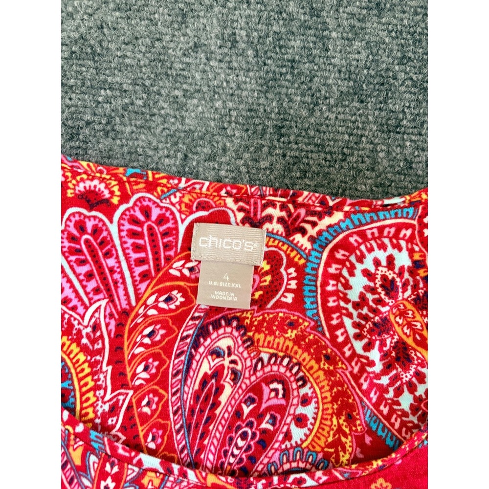 Chico's Tshirt Cotton Blend Red Paisley Crew Neck Cotton Modal Size 4(US 20-XXL) - Picture 2 of 7